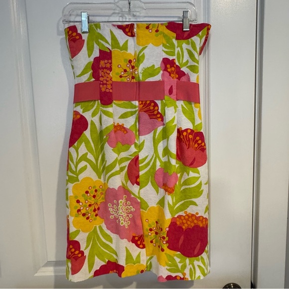 Lilly Pulitzer Strapless Dress Pink White Green Yellow 100% Cotton Floral size 4 - Picture 5 of 13